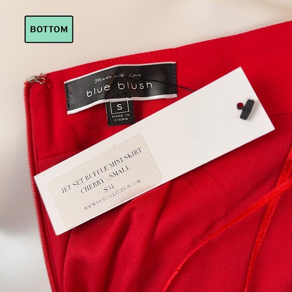 NWT VICI "Jet Set" Smocked Crop Top & Ruffle Mini Skirt (Cherry | Size S) - Picture 10 of 11